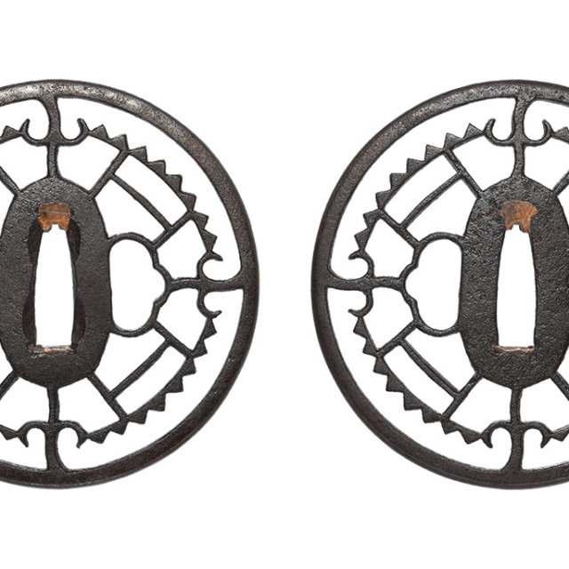 Tsuba [Mumei Kyo-sukashi Tokei-mon-sukashi-Tsuba][N.B.T.H.K] Tokubetsu Hozon Tosogu