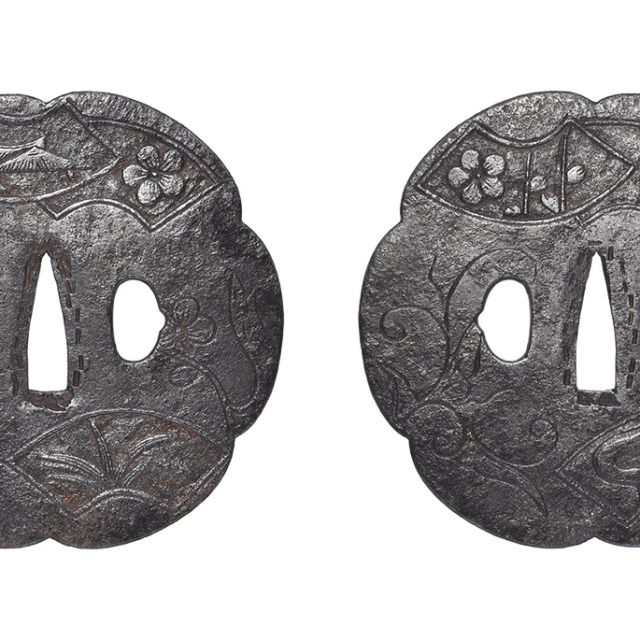 Tsuba [Mumei Kamakura Senmen-chirashi-zu-Tsuba][N.B.T.H.K] Hozon Tosogu